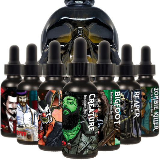 Beard Oil by MONSTER - Almond Oil Jojoba Oil Meadowfoam Seed Oil Available in 1 ounce, 2 ounce, and 4 ounce bottles. 2 and 4 ounce bottles are skull unique and shaped.
