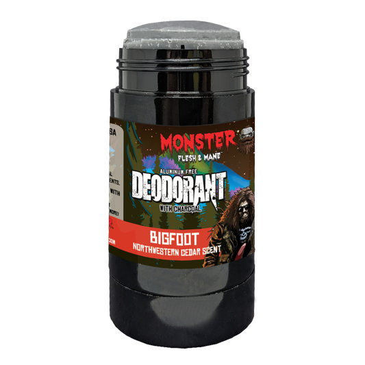 Bigfoot Deodorant from MONSTER. Charcoal deodorant with zinc ricinoleate. Naturally derived.